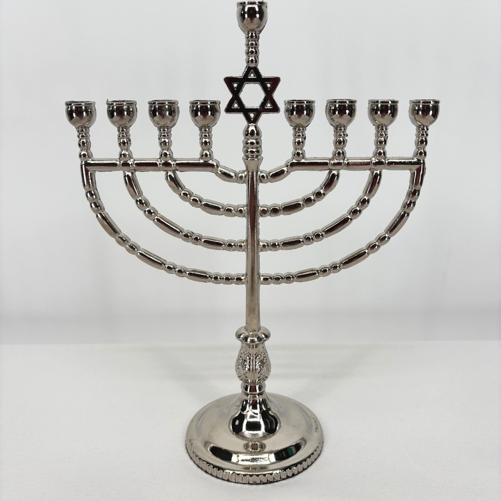 Rite Lite Silver Tone Metal Menorah Jewish Star Judaica Holiday Decor 9 in